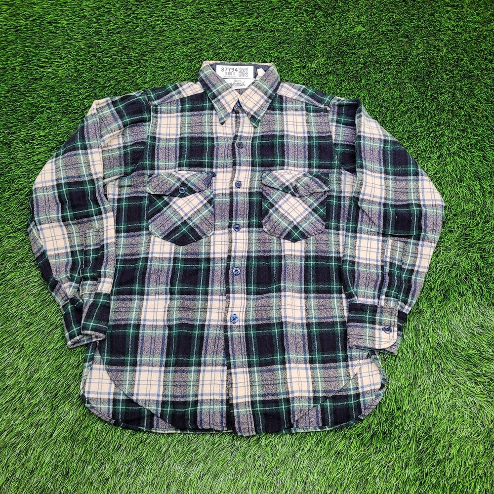 Vintage 80s Woolrich Flannel Button Shirt S/M 20x27 Shadow Plaid